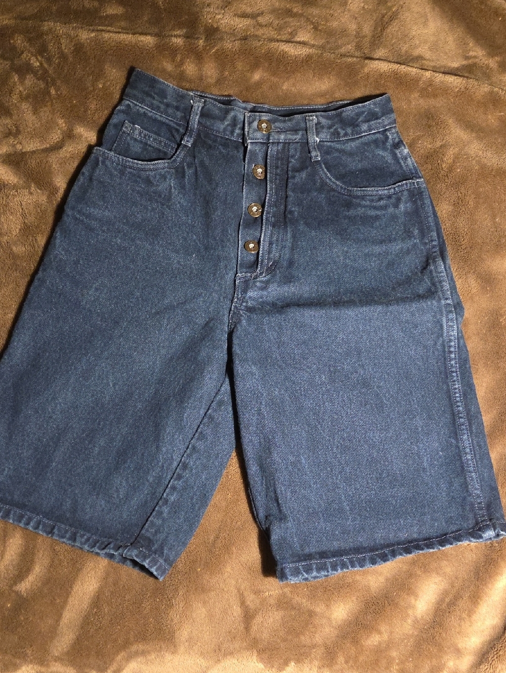Vintage High-Rise Button-Fly Dark Wash Denim Shorts